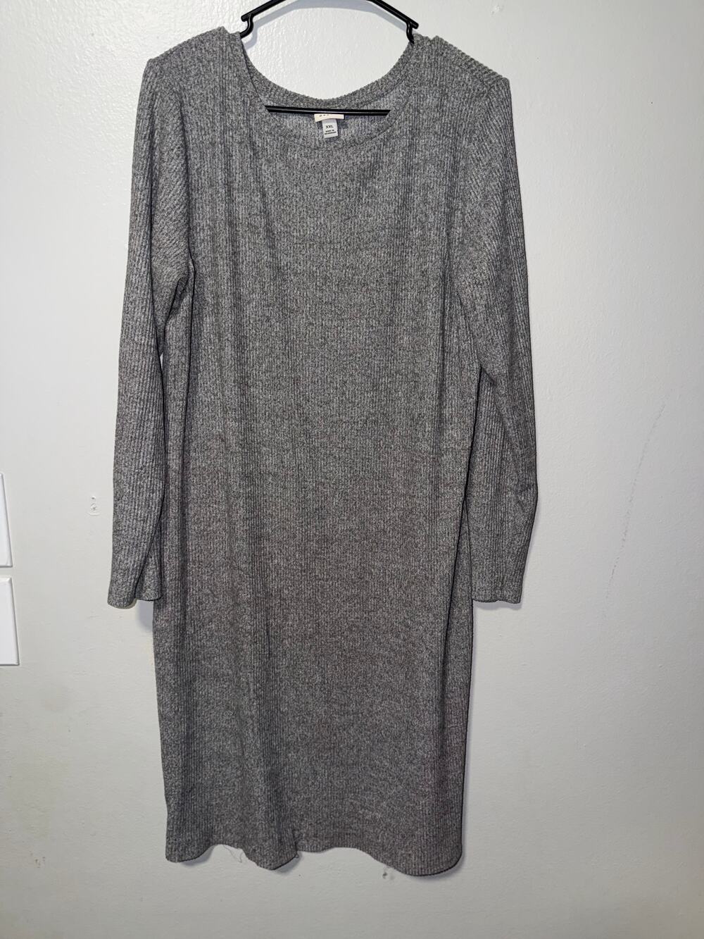 A New Day Grey Ribbed Sweater Dress Long Sleeve Scoop Neck